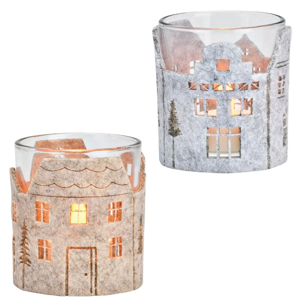 Windlichter mit Filz – Ø 7 cm, 2er-Set, Skandi Weihnachtsdeko